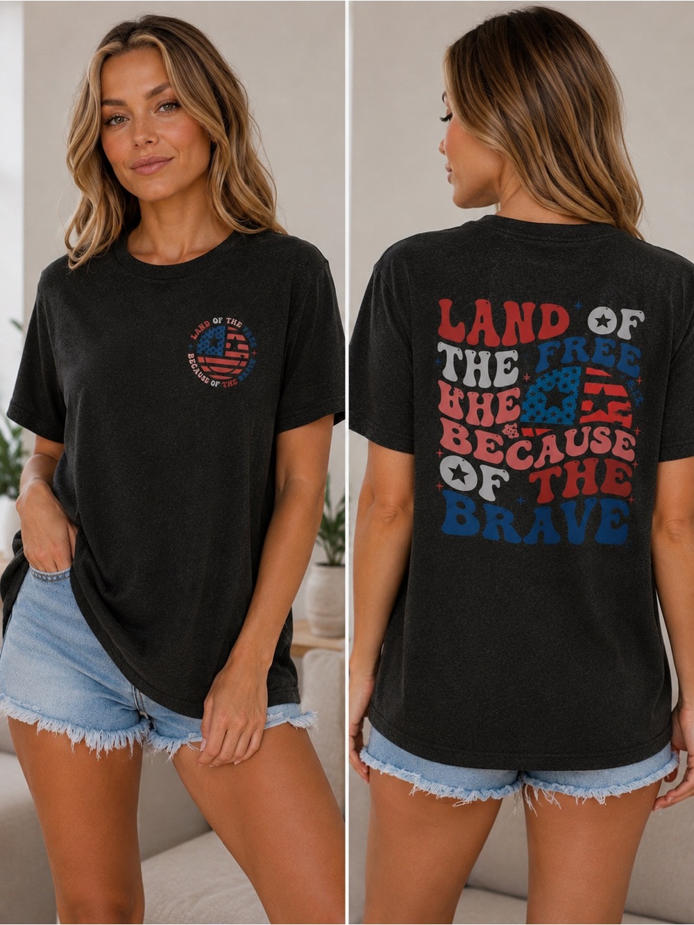 Land of the Free, Because of the Brave Patriotic T-Shirt- Size XL